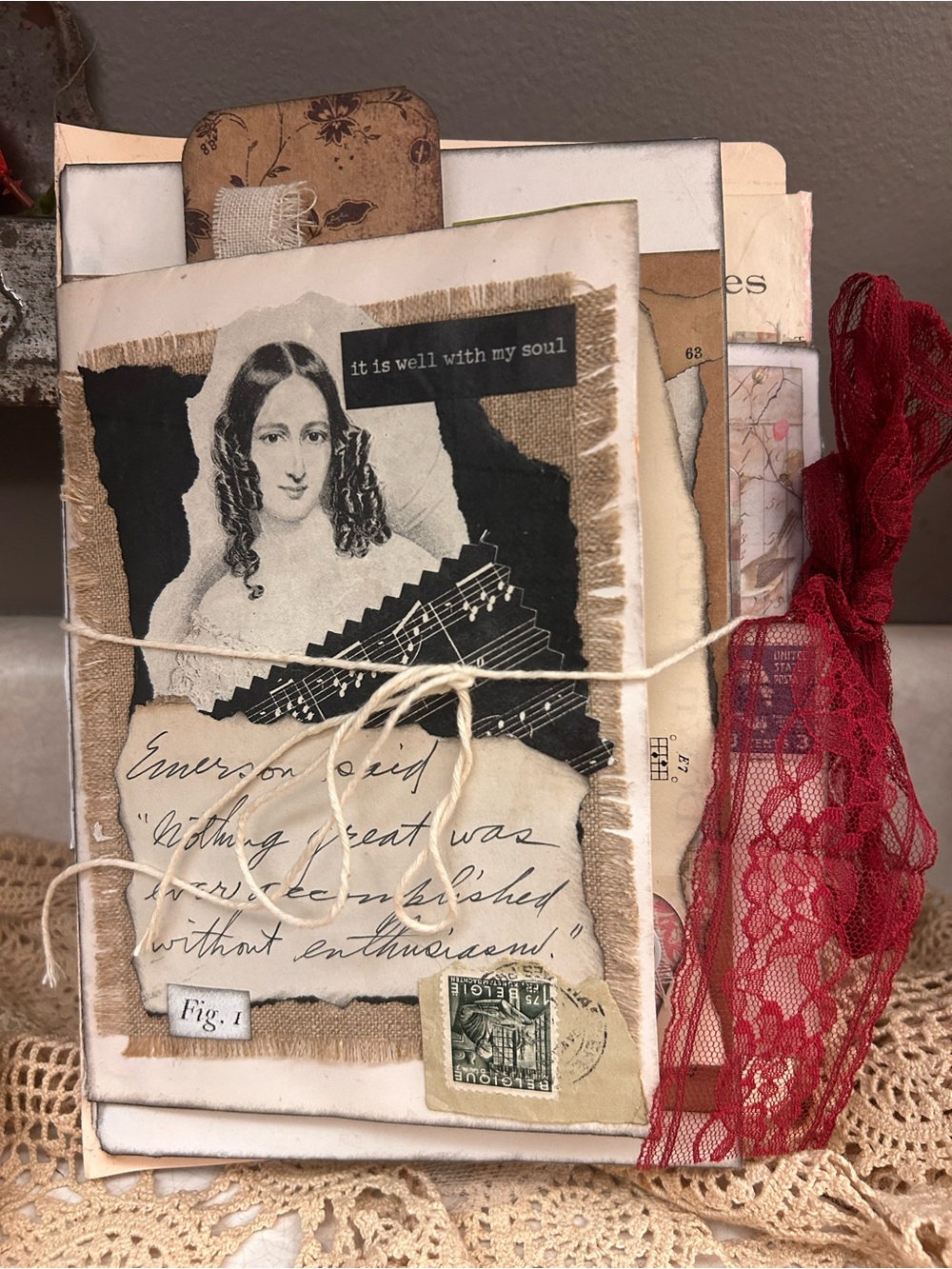 Vintage Collage WallHandcrafted Victorian Rustic Embellished JUNK JOURNAL Topper